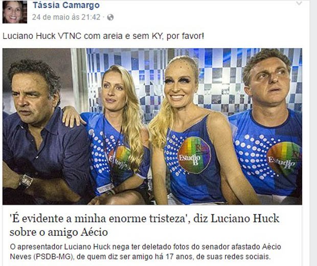 Atriz Tássia Camargo detona Luciano Huck: “VTNC”